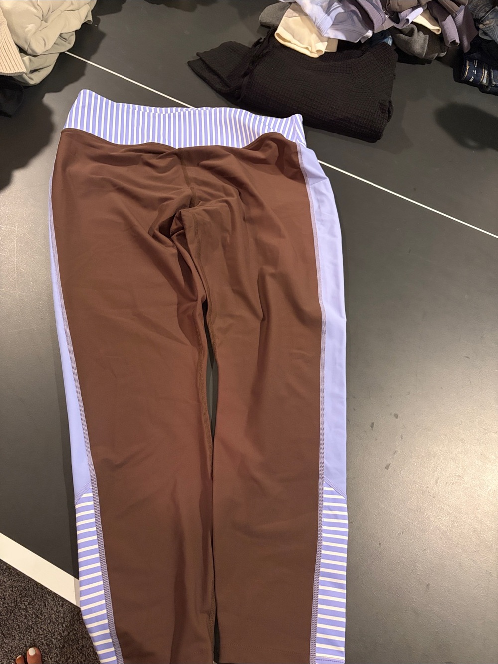 Women’s Addison Bay Brown Athletic Track Pants with Light Blue Trim